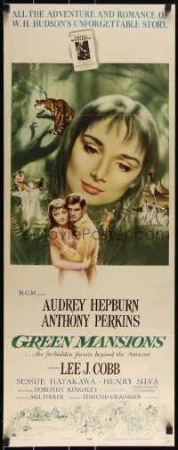 3g0623 GREEN MANSIONS insert 1959 cool art of Audrey Hepburn & Anthony Perkins by Joseph Smith!