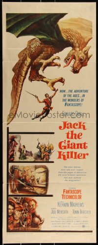 3g0627 JACK THE GIANT KILLER insert 1962 great fantasy art of Kerwin Mathews battling dragon!