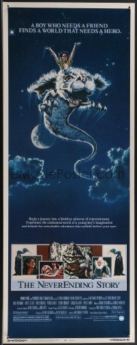 3g0635 NEVERENDING STORY insert 1984 Wolfgang Petersen, fantasy art of Falcor & cast by Ezra Tucker!
