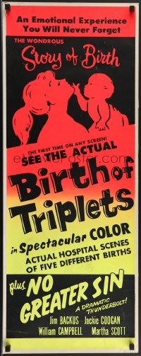 3g0636 NO GREATER SIN/BIRTH OF TRIPLETS insert 1966 pseudo-documentaries, facts of life, ultra rare!