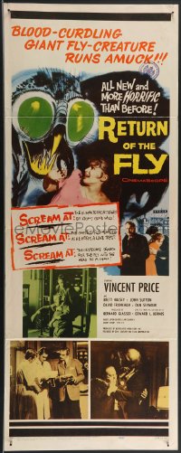 3g0643 RETURN OF THE FLY insert 1959 Vincent Price, human terror created by atoms gone wild!