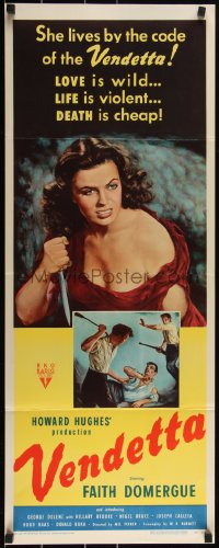 3g0654 VENDETTA insert 1950 Howard Hughes, Zamparelli art of sexy bad girl Faith Domergue w/ knife!