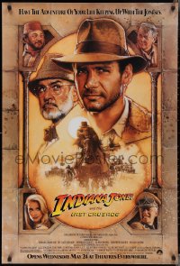 3g0810 INDIANA JONES & THE LAST CRUSADE advance 1sh 1989 Drew art of Harrison Ford & Connery!