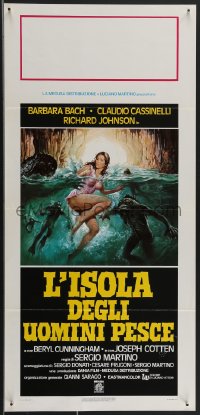 3g0202 SOMETHING WAITS IN THE DARK Italian locandina 1980 L'isola degli uomini pesce, sexy girl!