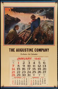 3g0385 JOHN CLYMER calendar 1940 hunters looking at moose over waterfall by the artist!