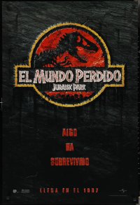3g0827 JURASSIC PARK 2 int'l Spanish language teaser 1sh 1997 Spielberg, classic logo with T-Rex!