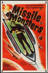 3g0867 MISSILE MONSTERS 1sh 1958 aliens bring destruction from the stratosphere, wacky sci-fi art!