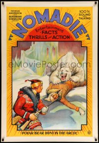 3g0874 NOMADIE 1sh 1931 incredible stone litho of hunter saving his lady from polar bears attacking!