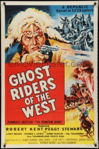 3g0887 PHANTOM RIDER 1sh R1954 Republic serial, Native American w/gun, Ghost Riders of the West!