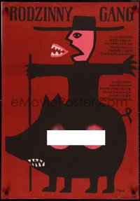 3g0084 LA GRANDE SCROFA NERA Polish 23x33 1974 Filippo Ottoni, Flizak art of guy on pig w/breasts!