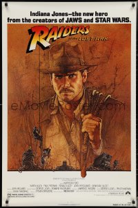 3g0904 RAIDERS OF THE LOST ARK 1sh 1981 great art of adventurer Harrison Ford by Richard Amsel