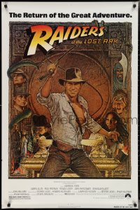 3g0902 RAIDERS OF THE LOST ARK 1sh R1982 great Richard Amsel art of adventurer Harrison Ford!