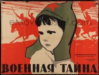 3g0179 VOENNAYA TAYNA Russian 30x39 1959 Manukhin artwork of child & soldiers on horseback!