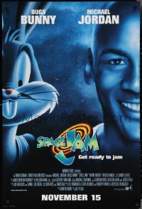 3g0941 SPACE JAM advance DS 1sh 1996 cool dark image of Michael Jordan & Bugs Bunny in outer space!