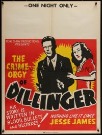 3g0486 DILLINGER 21x28 special poster R1940s bullets & blondes, 1 night only, Central Show printing!
