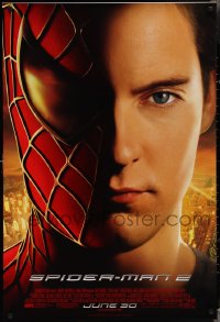3g0945 SPIDER-MAN 2 advance DS 1sh 2004 great close-up image of Tobey Maguire in the title role!
