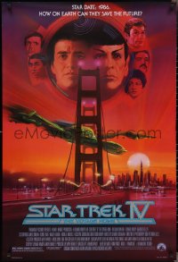 3g0951 STAR TREK IV 1sh 1986 art of Leonard Nimoy, Shatner & Klingon Bird-of-Prey by Bob Peak!