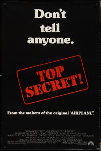 3g0980 TOP SECRET teaser 1sh 1984 Val Kilmer in Zucker Bros. James Bond spy spoof!