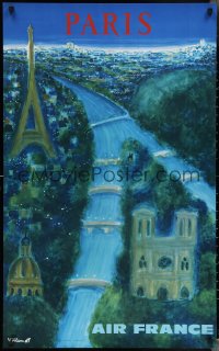 3g0416 AIR FRANCE PARIS 25x39 travel poster 1967 cool Villemot art of Eiffel Tower, French!