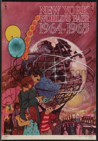 3g0420 NEW YORK WORLD'S FAIR 11x16 travel poster 1961 cool Bob Peak art of family & Unisphere!