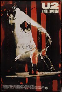 3g0994 U2 RATTLE & HUM int'l 1sh 1988 great image of rockers Bono & The Edge performing on stage!
