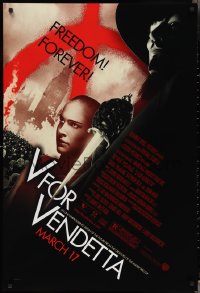 3g0999 V FOR VENDETTA advance DS 1sh 2005 Wachowskis, Natalie Portman, Hugo Weaving, city in flames!