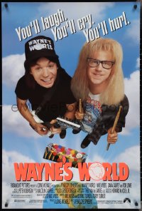 3g1012 WAYNE'S WORLD 1sh 1991 Mike Myers, Dana Carvey, one world, one party, excellent!