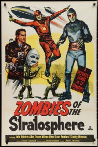 3g1019 ZOMBIES OF THE STRATOSPHERE 1sh 1952 cool art of aliens with guns including Leonard Nimoy!