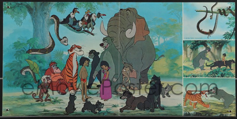 : 3g0372 JUNGLE BOOK Japanese 10x21 press sheet 1968 Walt  Disney cartoon classic, Mowgli & friends!