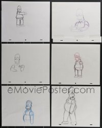 3h0378 LOT OF 6 HOMER SIMPSON SIMPSONS PENCIL DRAWINGS 2000s actually used when making the show!