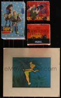 3h0009 LOT OF 3 SEALED BOXES OF WALT DISNEY TRADING CARDS & 1 REPRODUCTION ANIMATION CEL 1980s-90s