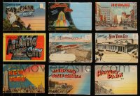 3h0500 LOT OF 9 POSTCARD FOLDERS 1930s great artwork for popular vacation destinations, unused!