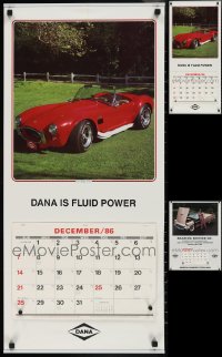3h0794 LOT OF 3 UNFOLDED AUTOMOBILE CALENDARS 1980s cool 1966 Shelby Cobra & pink Ford Thunderbird!