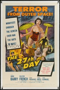 3j0857 27th DAY linen 1sh 1957 terror from space, mightiest shocker the screen ever had guts to make!