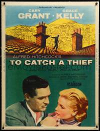 3j0681 TO CATCH A THIEF linen style Y 30x40 1955 Grace Kelly & Cary Grant, Hitchcock, beyond rare!