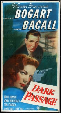 3j0410 DARK PASSAGE linen 3sh 1947 Humphrey Bogart & sexy Lauren Bacall together again, ultra rare!