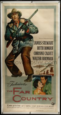 3j0412 FAR COUNTRY linen 3sh 1955 cool art of James Stewart with rifle, Anthony Mann, ultra rare!