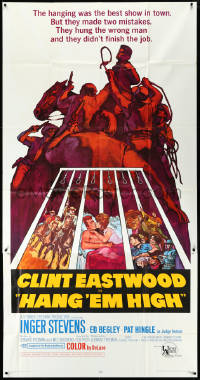 3j0137 HANG 'EM HIGH 3sh 1968 Clint Eastwood, they hung the wrong man, cool art by Sandy Kossin!