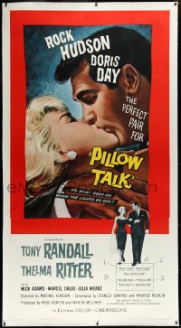 3j0429 PILLOW TALK linen 3sh 1959 bachelor Rock Hudson loves pretty career girl Doris Day, kiss c/u!