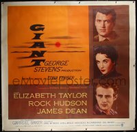 3j0395 GIANT linen 6sh 1956 James Dean, Elizabeth Taylor, Rock Hudson, George Stevens, ultra rare!