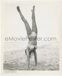 3j0344 DR. NO 8x10 still 1963 sexy Ursula Andress wearing bikini & doing handstand on the beach!
