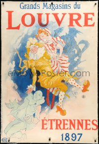 3j0508 GRANDS MAGASINS DU LOUVRE linen 32x47 French advertising poster 1897 Jules Cheret art, rare!