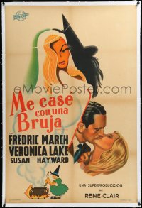 3j0717 I MARRIED A WITCH linen Argentinean R1940s art of sexiest Veronica Lake & Fredric March, rare!