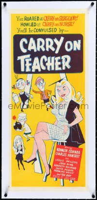 3j0565 CARRY ON TEACHER linen Aust daybill 1960 Kenneth Connor, Charles Hawtrey, English, sexy art!