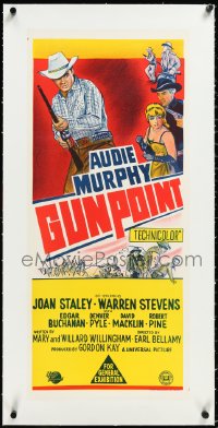 3j0572 GUNPOINT linen Aust daybill 1966 different artwork of cowboy Audie Murphy with rifle!