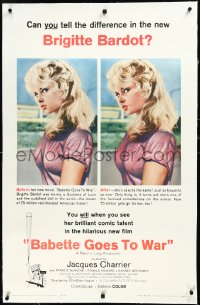 3j0867 BABETTE GOES TO WAR linen 1sh 1960 two close up images of sexy French star Brigitte Bardot!