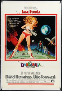 3j0870 BARBARELLA linen 1sh 1968 sci-fi art of super sexy Jane Fonda by McGinnis, Roger Vadim!