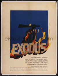 3j0542 EXODUS linen Belgian 1961 Otto Preminger, Saul Bass-like of arms reaching for rifle, rare!