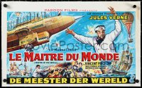 3j0547 MASTER OF THE WORLD linen Belgian 1961 Jules Verne, Vincent Price, art of enormous flying machine!