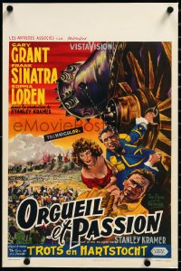 3j0551 PRIDE & THE PASSION linen Belgian 1960 great art of Cary Grant, Frank Sinatra & Sophia Loren!